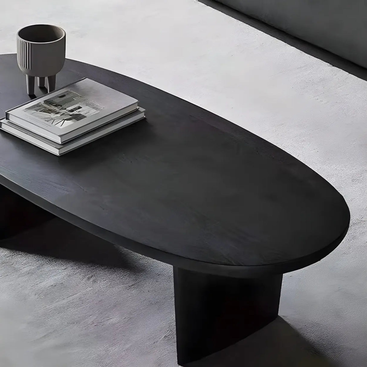 Black Wood Oval Shape Double Pedestal Coffee Table Image - 10