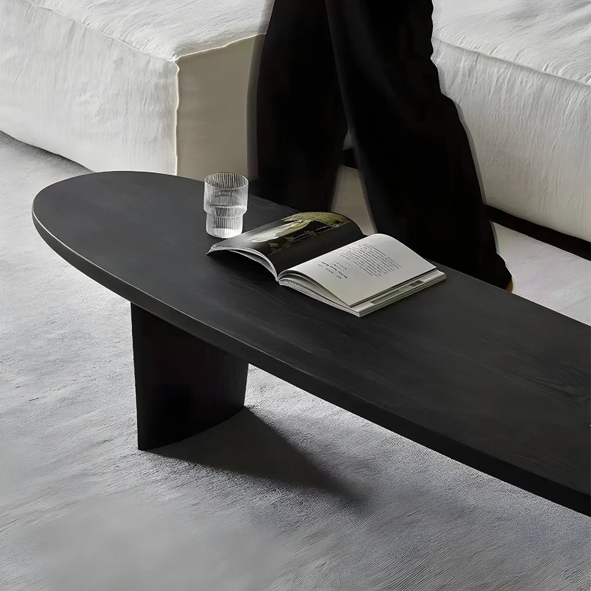 Black Wood Oval Shape Double Pedestal Coffee Table Image - 11