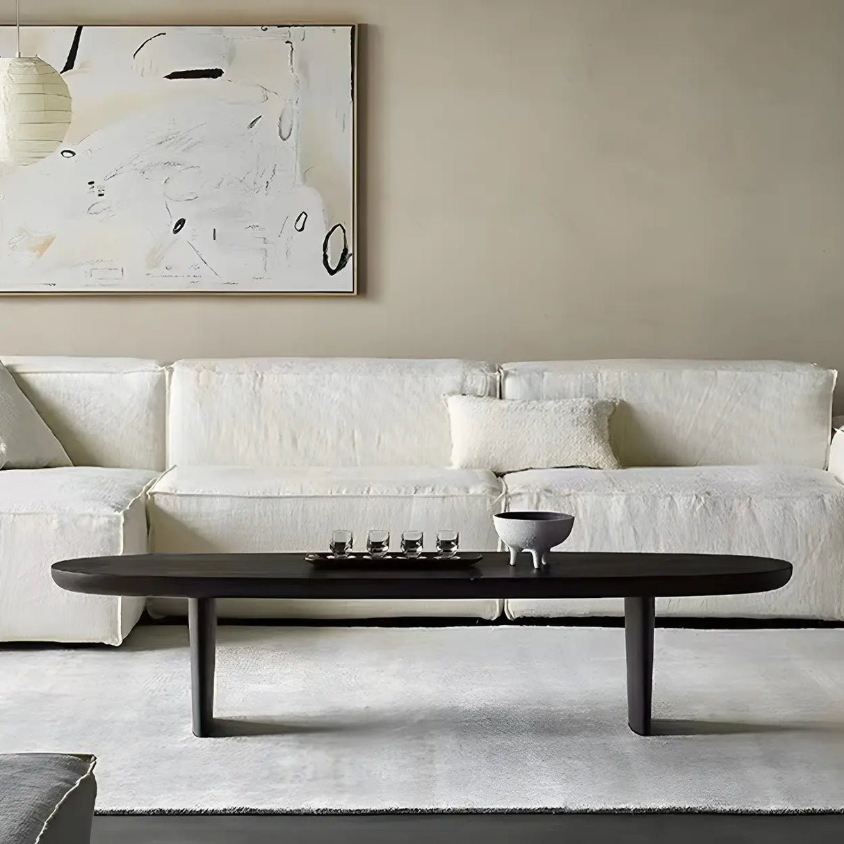 Black Wood Oval Shape Double Pedestal Coffee Table Image - 6