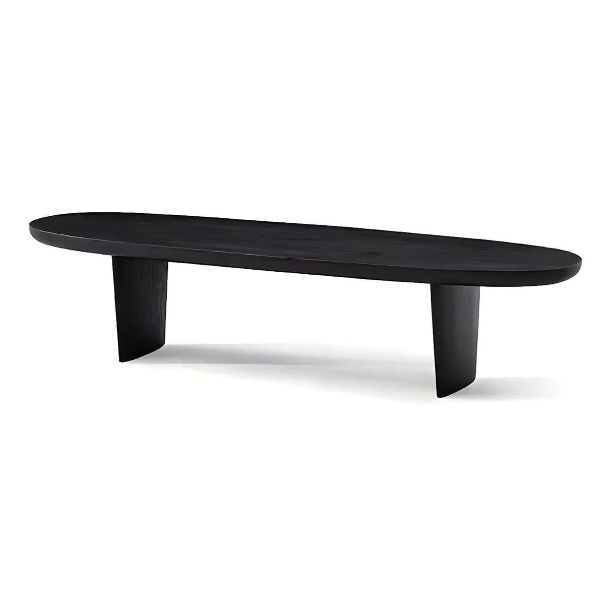 Black Wood Oval Shape Double Pedestal Coffee Table Image - 7