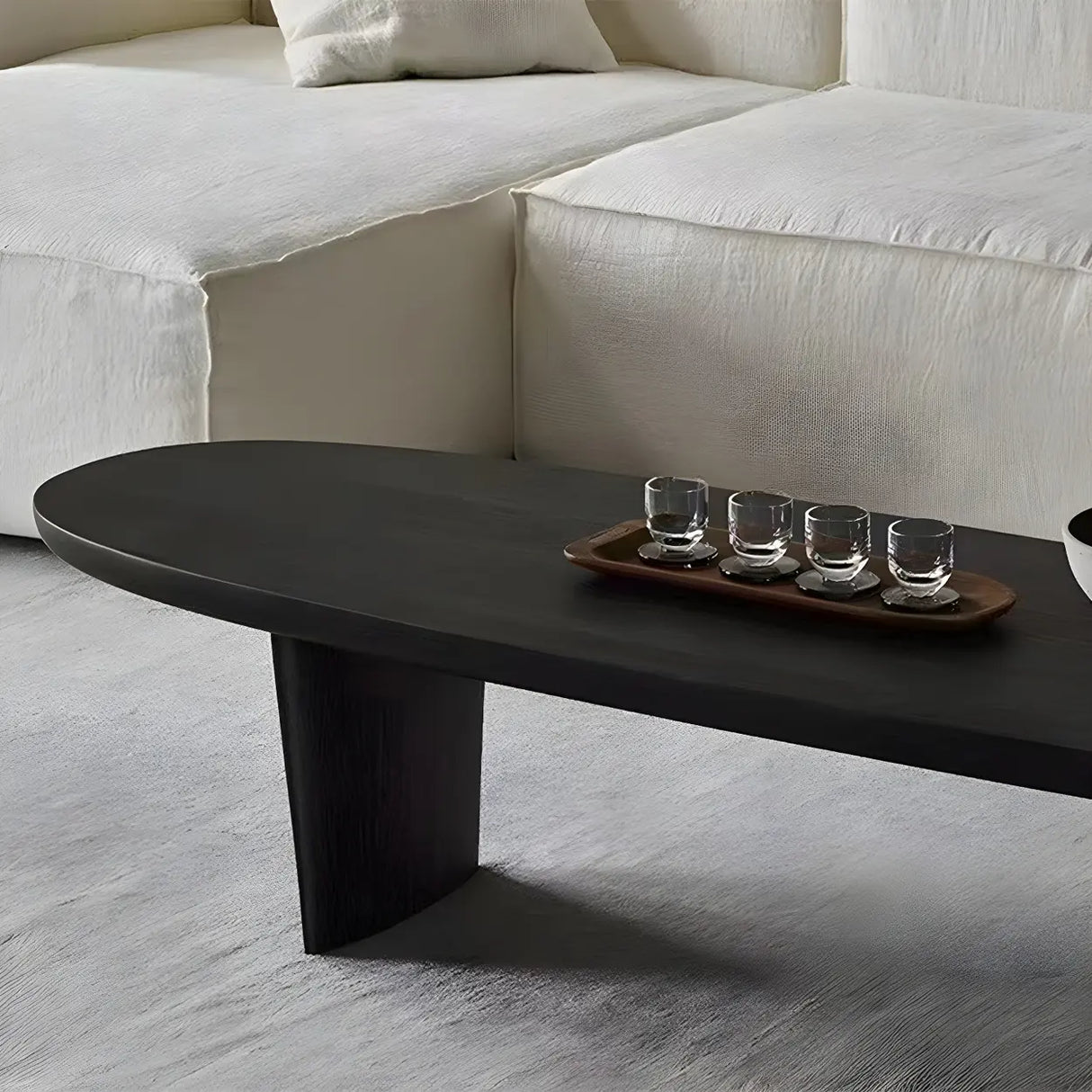 Black Wood Oval Shape Double Pedestal Coffee Table Image - 9