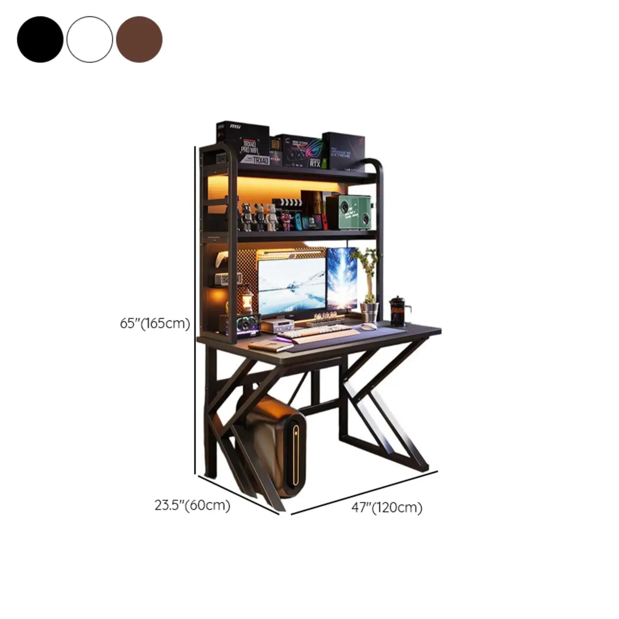 Black Wood Single Computer Desk with Shelves and Hutch Image - 13