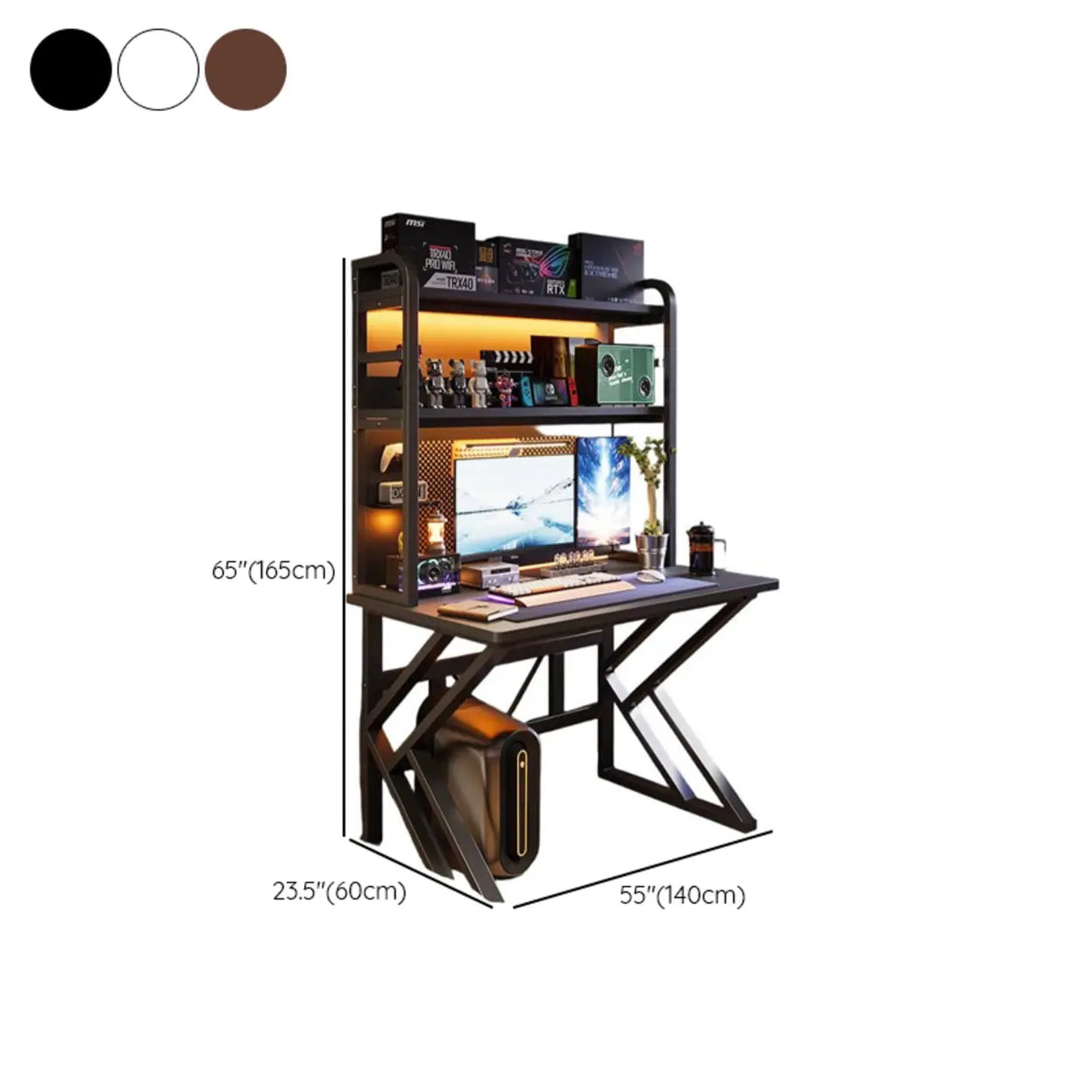 Black Wood Single Computer Desk with Shelves and Hutch Image - 14