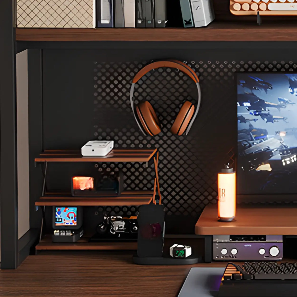 Black Wood Single Computer Desk with Shelves and Hutch Image - 8