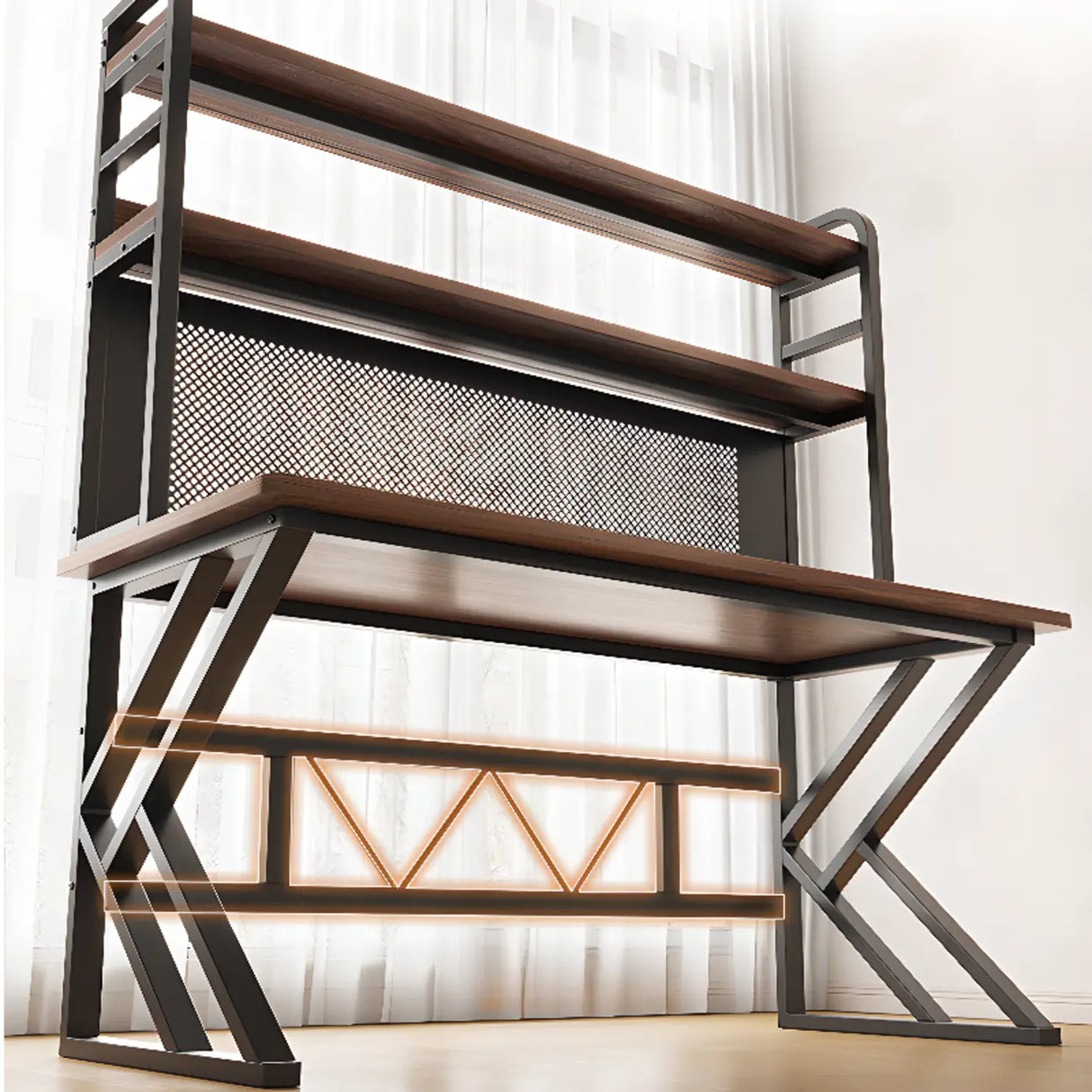 Black Wood Single Computer Desk with Shelves and Hutch Image - 9