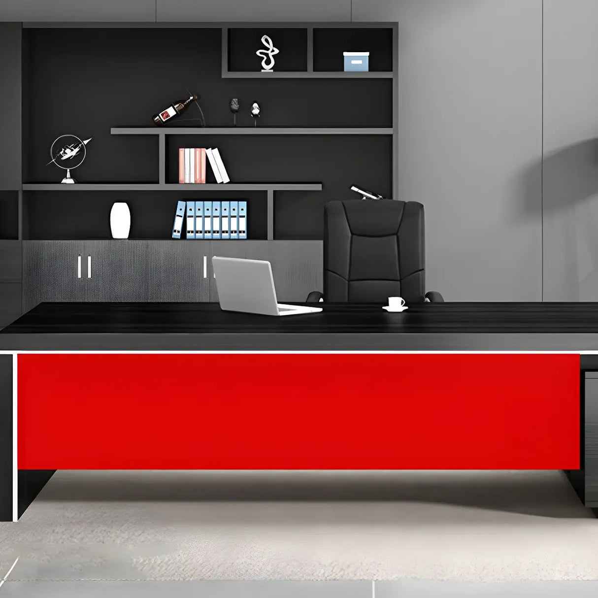 Black Wooden Long Length L-Shape Executive Desk Image - 9