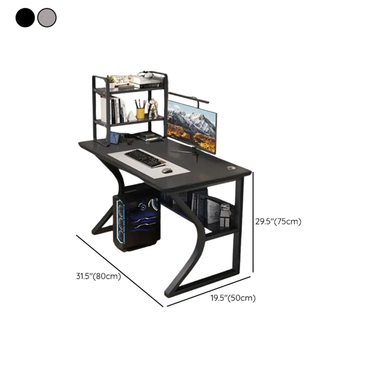 Black Wooden Rectangular Computer Desk with Shelves