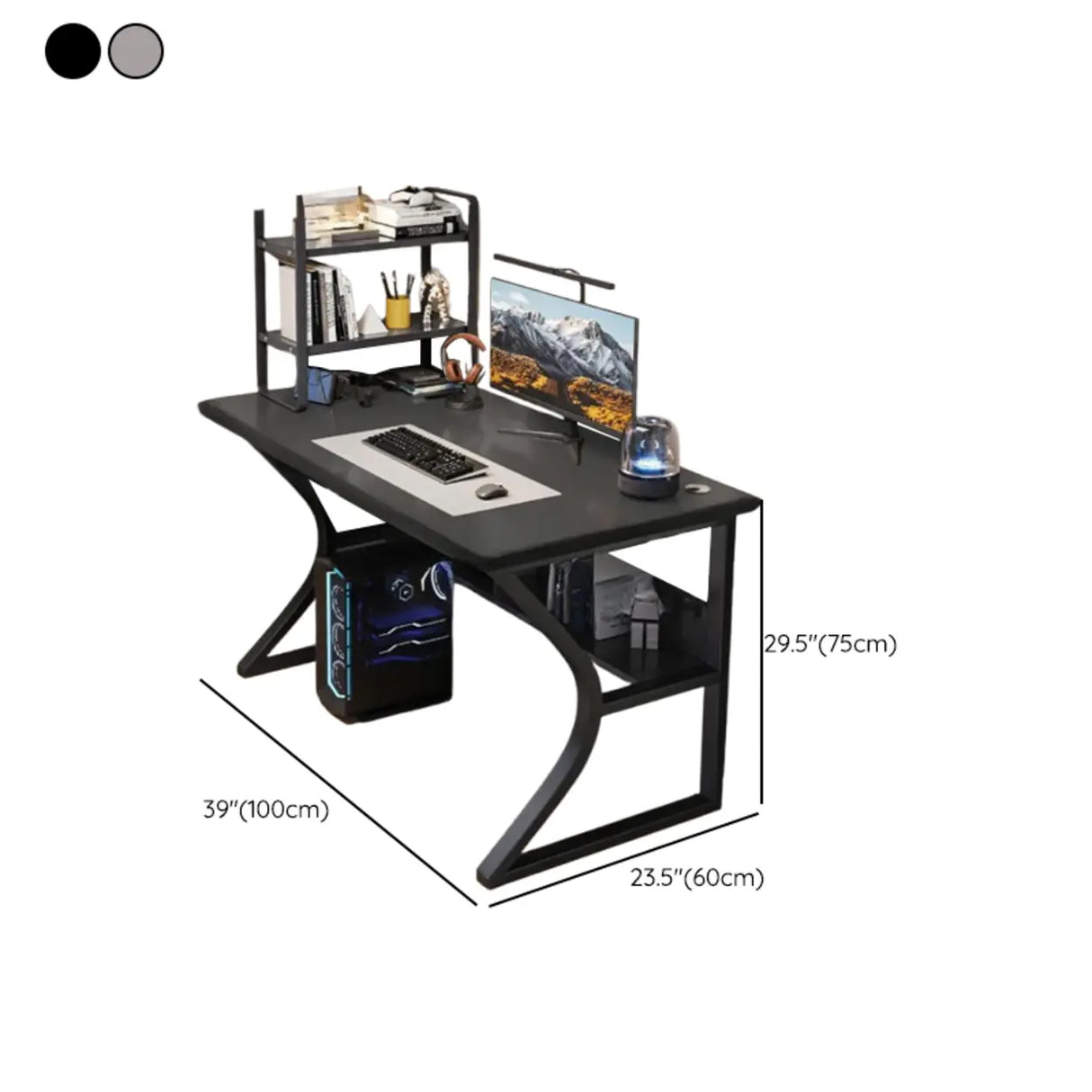 Black Wooden Rectangular Computer Desk with Shelves Image - 16