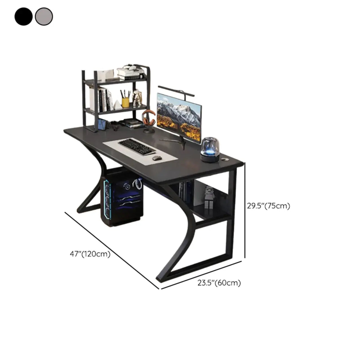 Black Wooden Rectangular Computer Desk with Shelves Image - 17