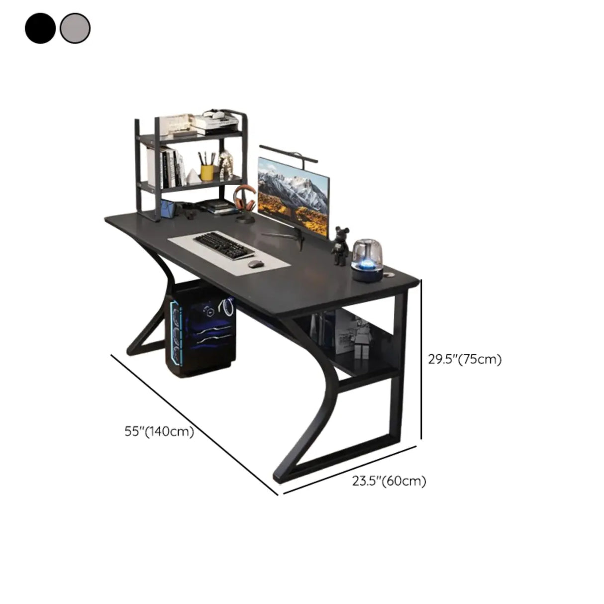 Black Wooden Rectangular Computer Desk with Shelves Image - 18