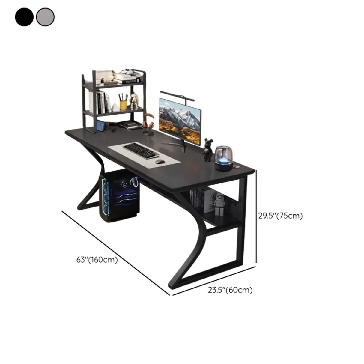 Black Wooden Rectangular Computer Desk with Shelves Image - 19