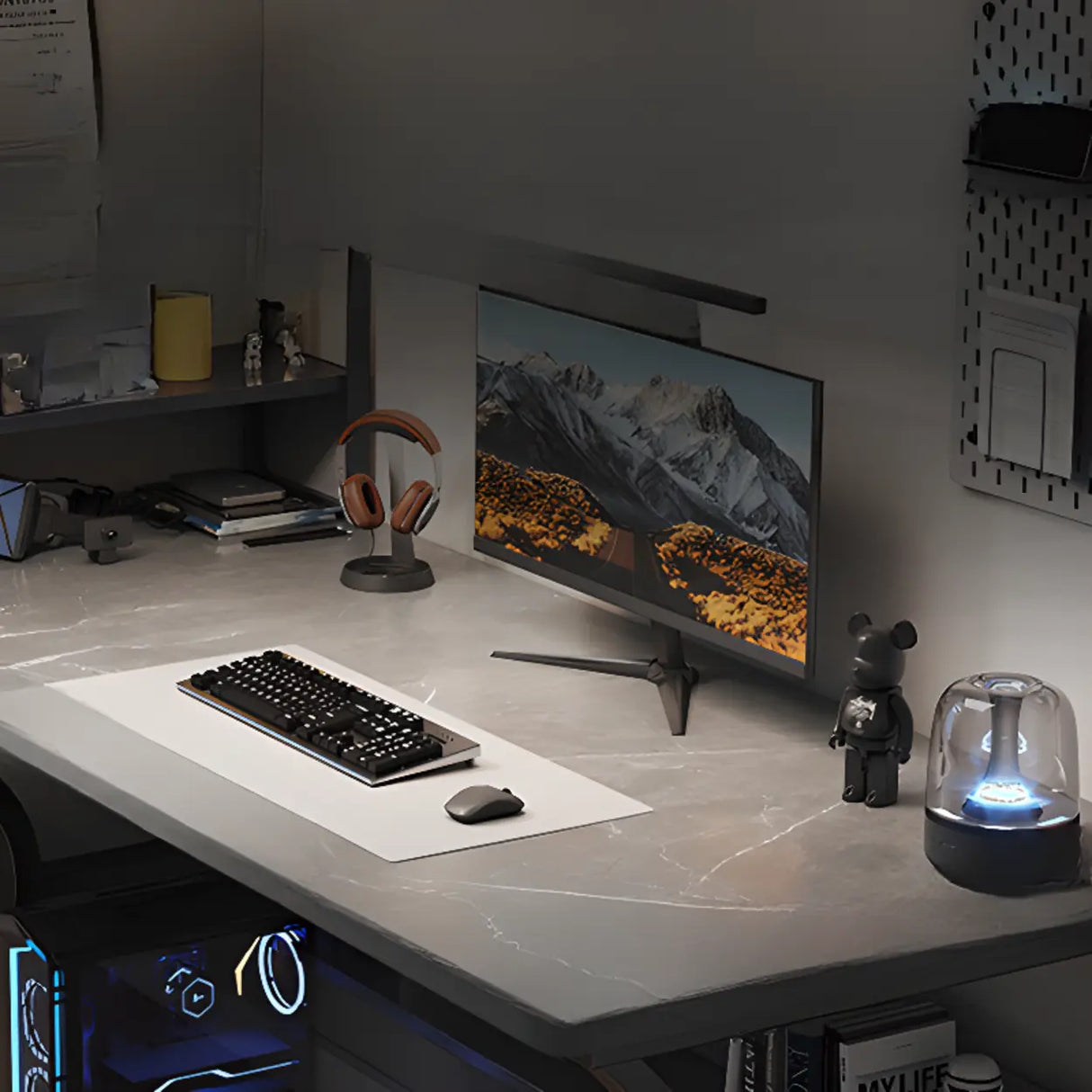 Black Wooden Rectangular Computer Desk with Shelves Image - 4