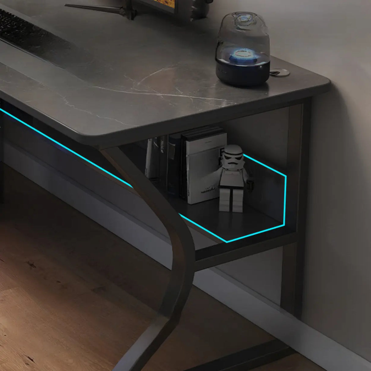 Black Wooden Rectangular Computer Desk with Shelves Image - 6