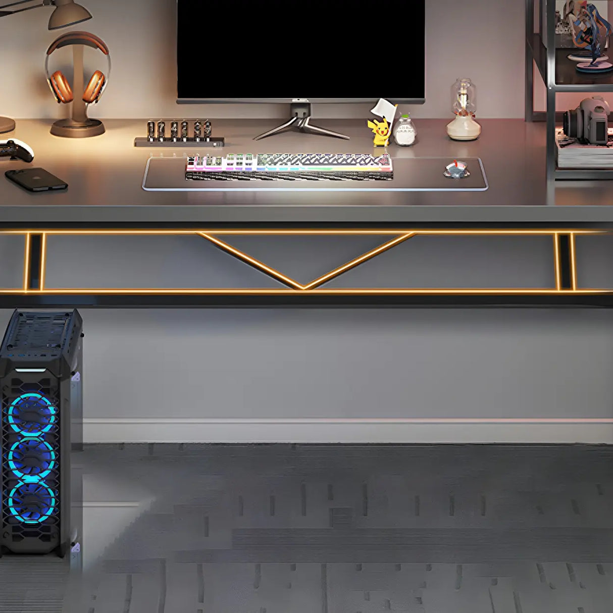 Black Wooden Rectangular Steel Sled Computer Desk Image - 12