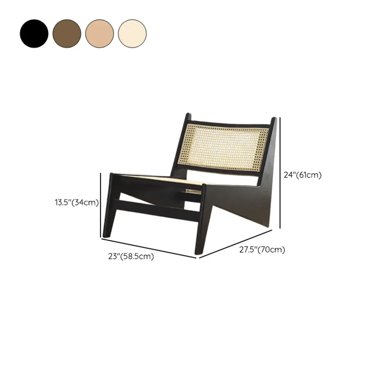 Black Woven Back Wooden Frame Armless Lounge Chair