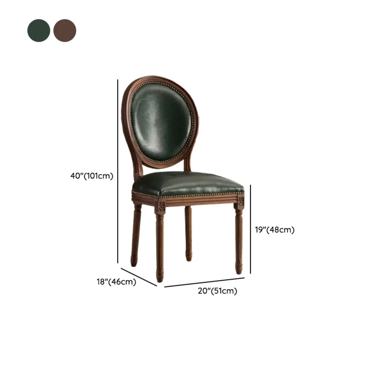 Blackish Green Nailhead Leather Arm Chair Dining Chair