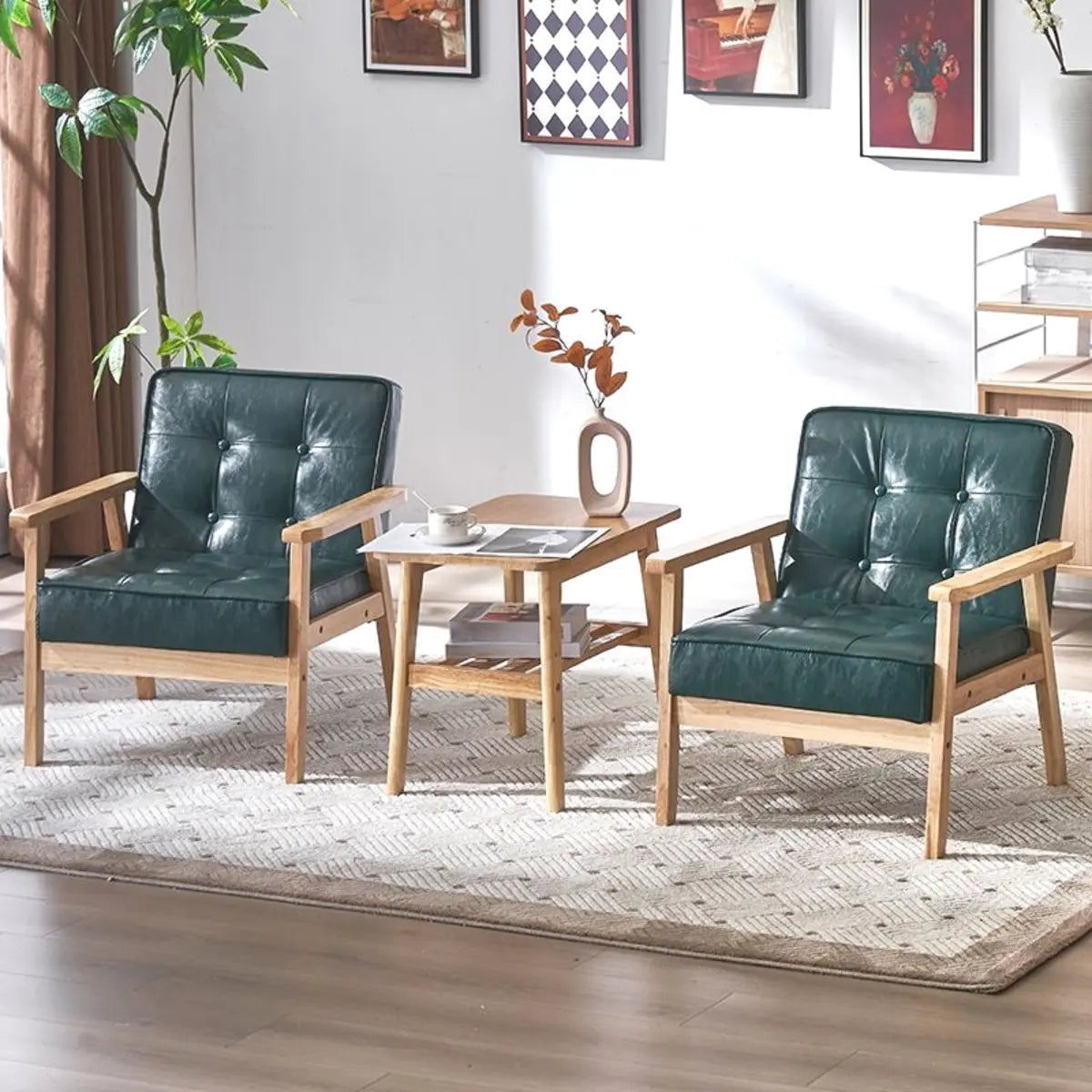 Blackish Green Oiled Leather Tufted Back Accent Chair Image - 1