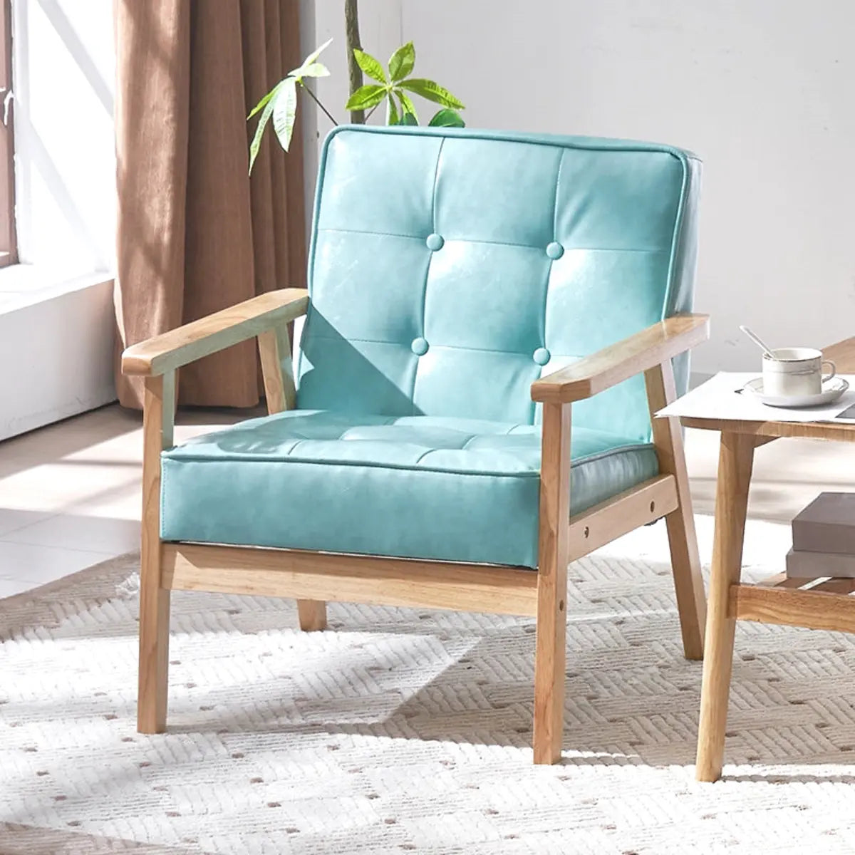 Blackish Green Oiled Leather Tufted Back Accent Chair Image - 11