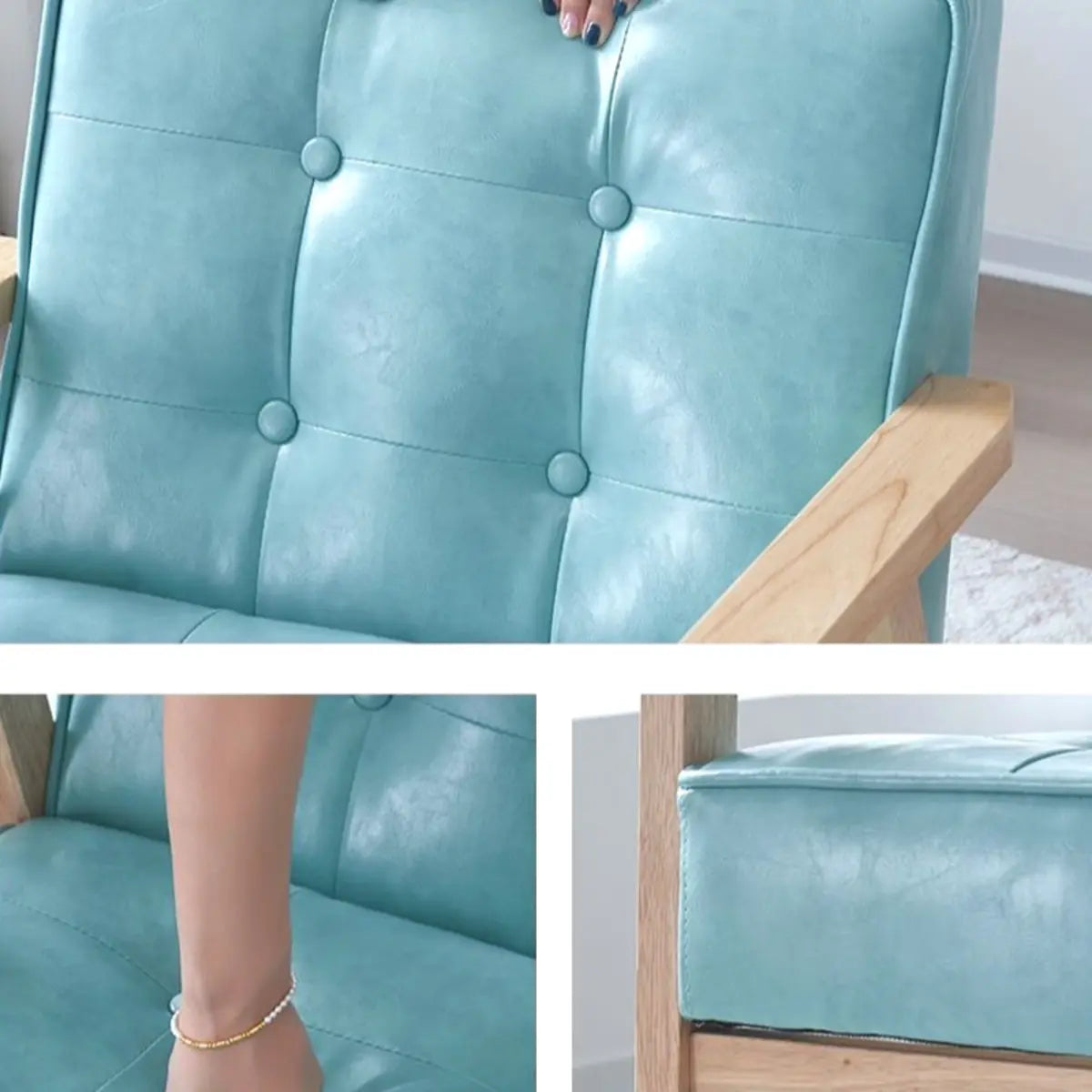 Blackish Green Oiled Leather Tufted Back Accent Chair Image - 12