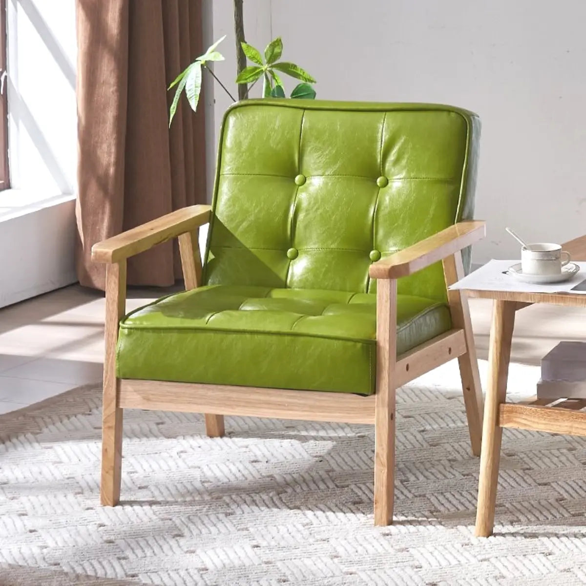 Blackish Green Oiled Leather Tufted Back Accent Chair Image - 15