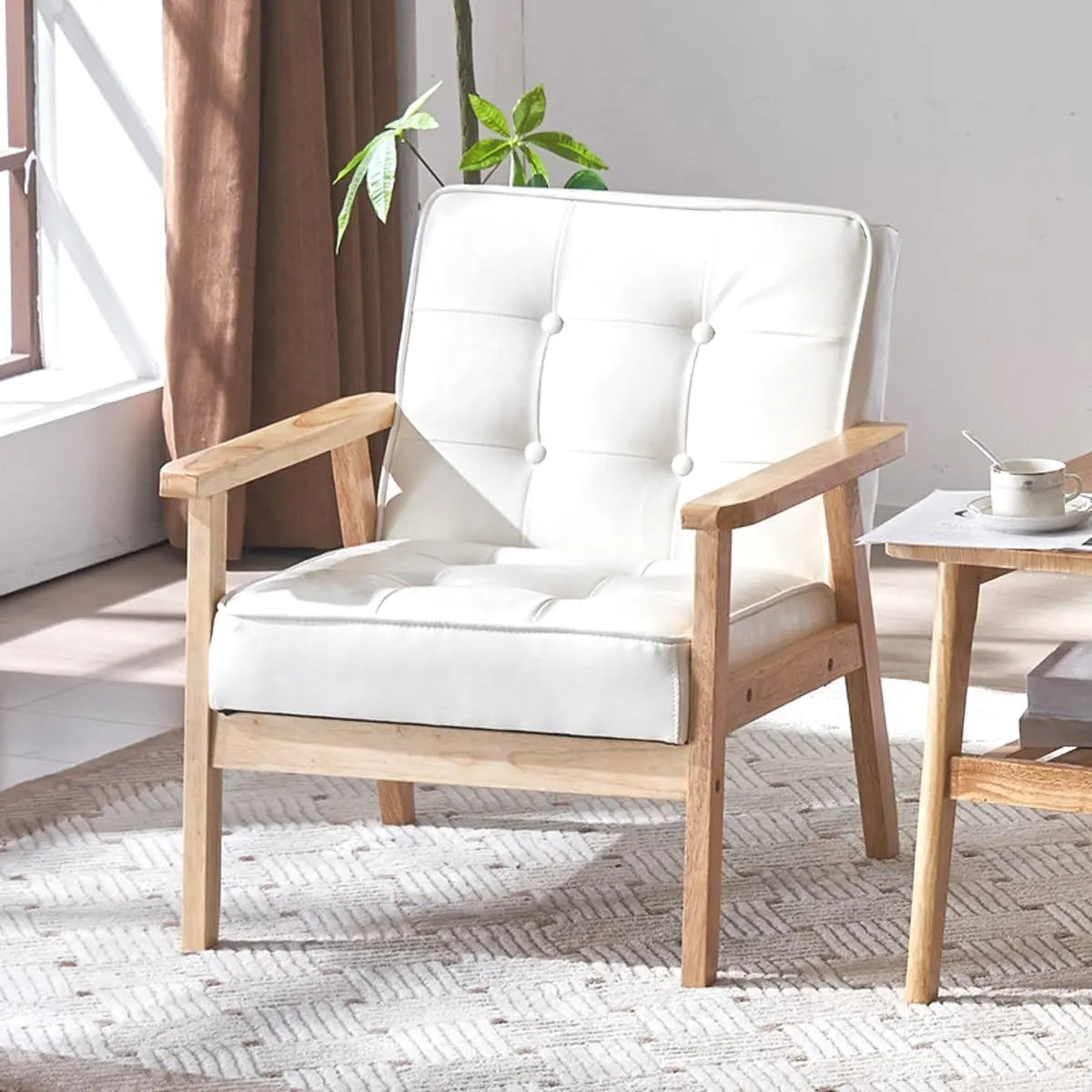 Blackish Green Oiled Leather Tufted Back Accent Chair Image - 17