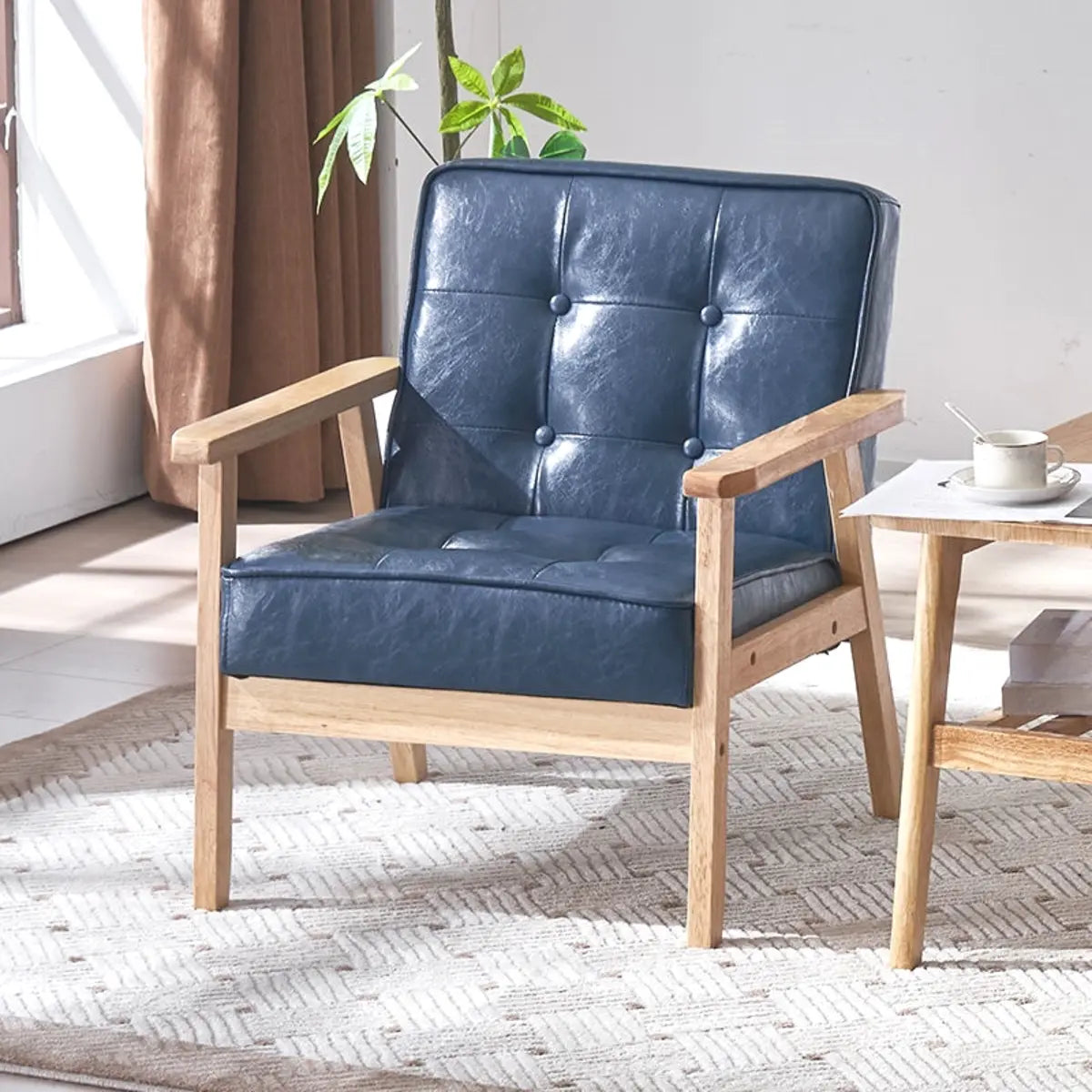 Blackish Green Oiled Leather Tufted Back Accent Chair Image - 2