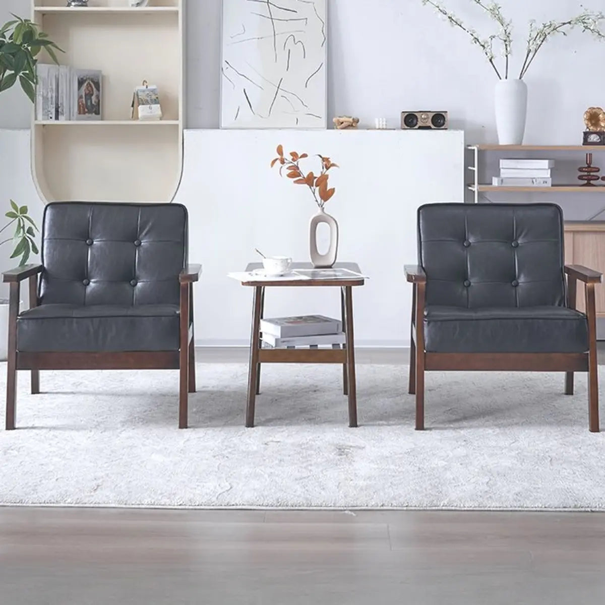 Blackish Green Oiled Leather Tufted Back Accent Chair Image - 3