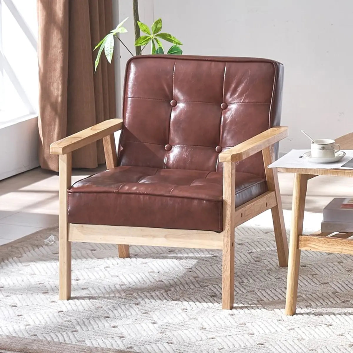 Blackish Green Oiled Leather Tufted Back Accent Chair Image - 4