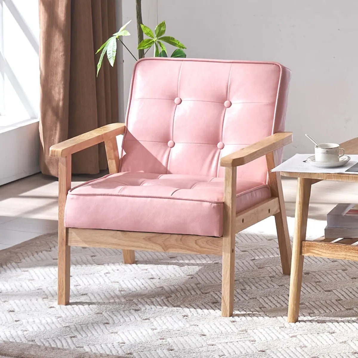 Blackish Green Oiled Leather Tufted Back Accent Chair Image - 5