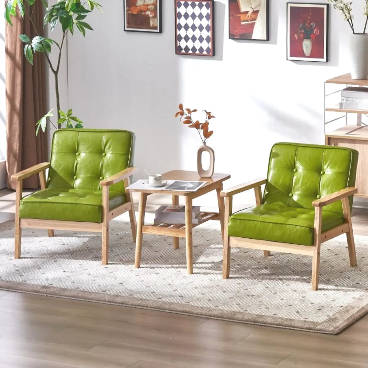 Blackish Green Oiled Leather Tufted Back Accent Chair Image - 8