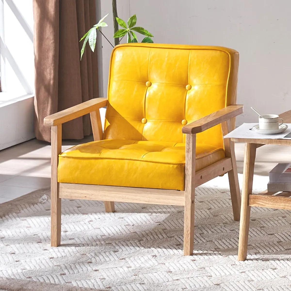 Blackish Green Oiled Leather Tufted Back Accent Chair Image - 9