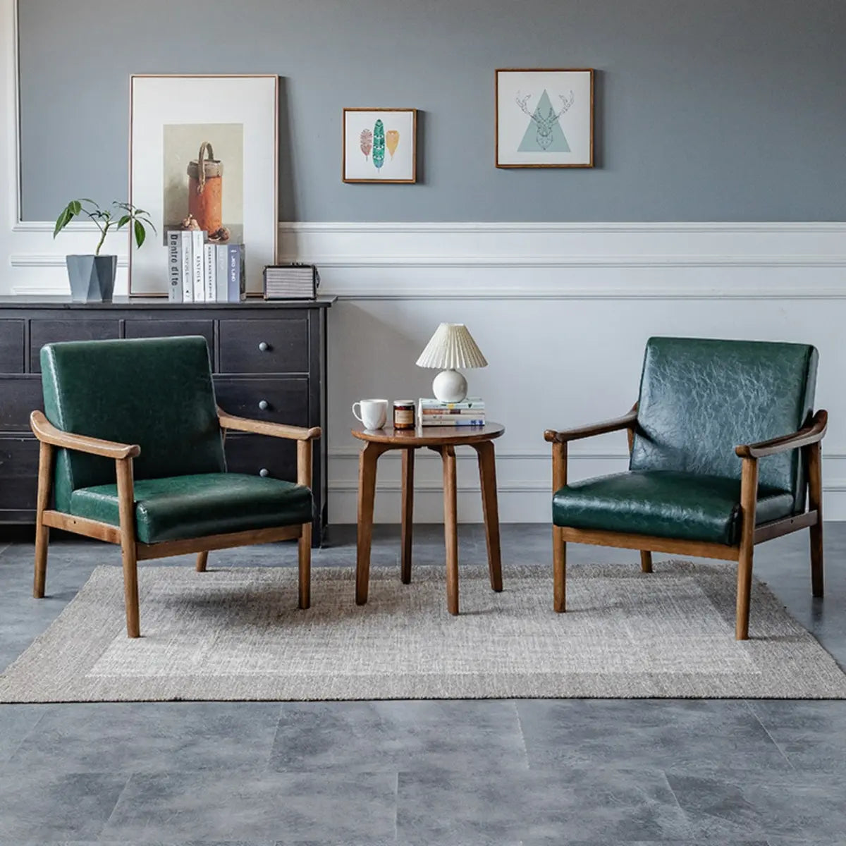 Blackish Green Stain Resistant Oiled Leather Arm Chair Image - 1