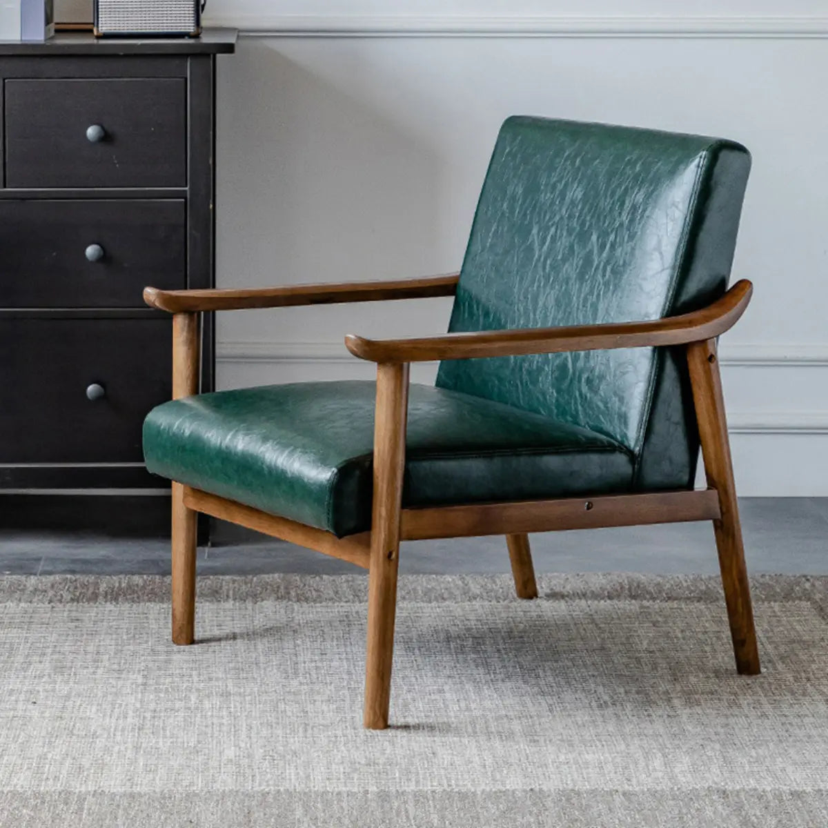 Blackish Green Stain Resistant Oiled Leather Arm Chair Image - 10