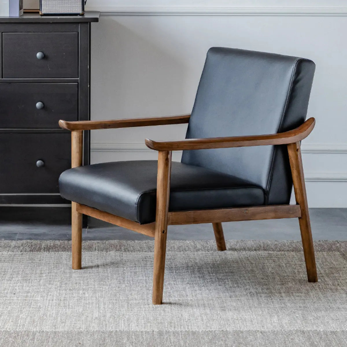 Blackish Green Stain Resistant Oiled Leather Arm Chair Image - 2