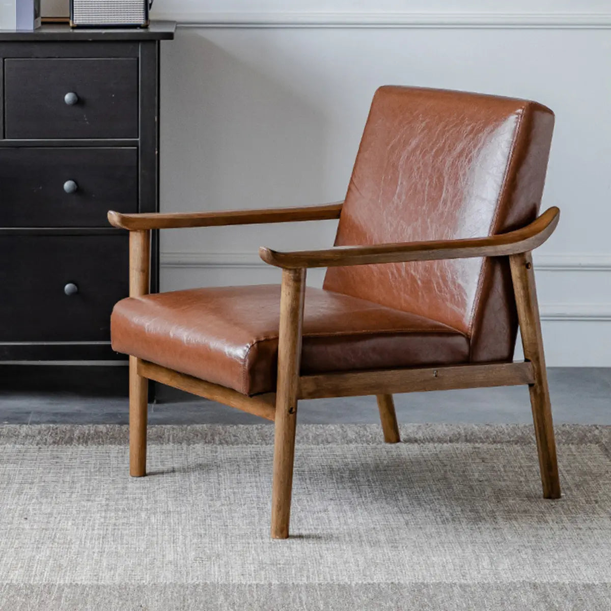 Blackish Green Stain Resistant Oiled Leather Arm Chair Image - 8