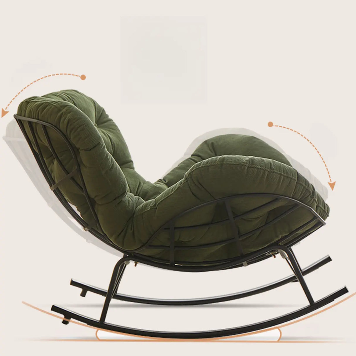 Blackish Green Tufted Rocking Chair with Metal Leg Image - 1