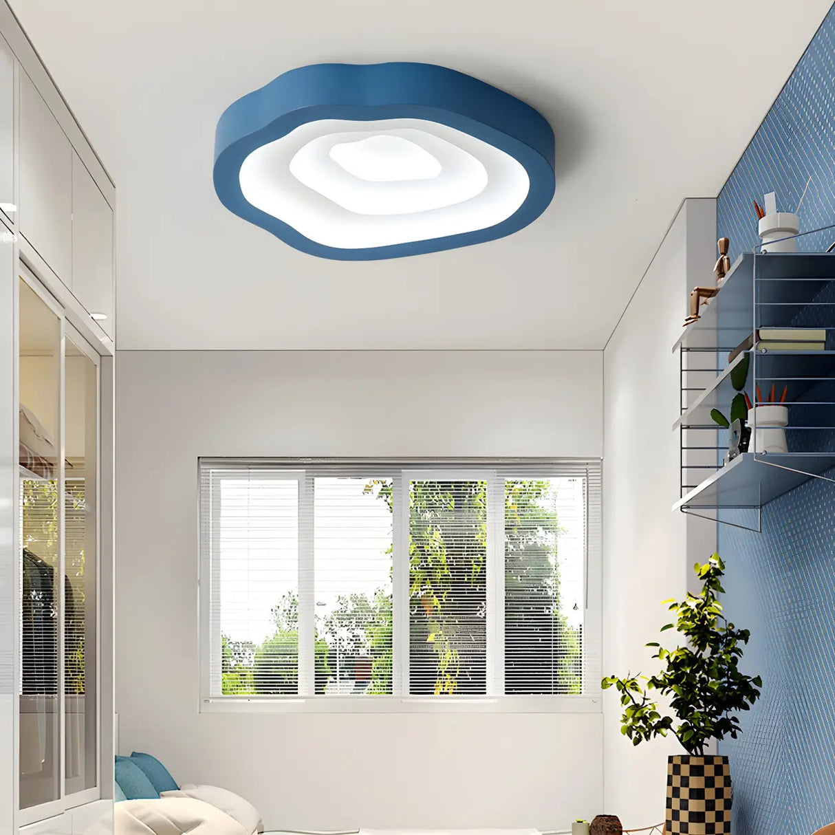 Blue Annual Rings Drum LED Flush Mount Ceiling Light Image - 3