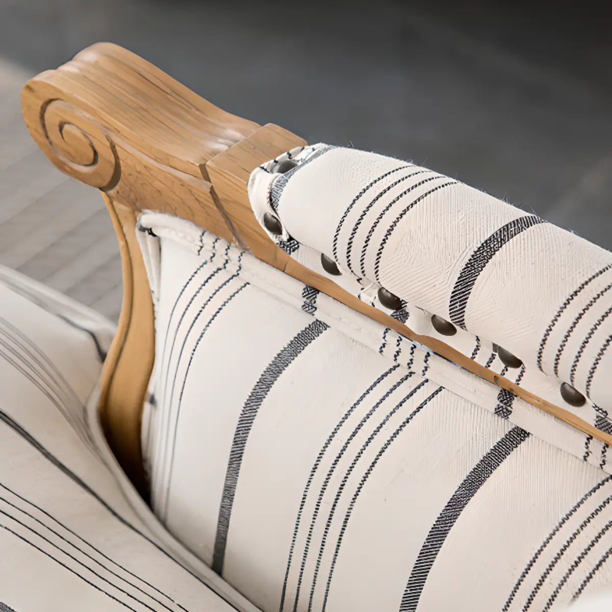 Blue-Beige Cotton Linen Pillow Back Wingback Chair Image - 7