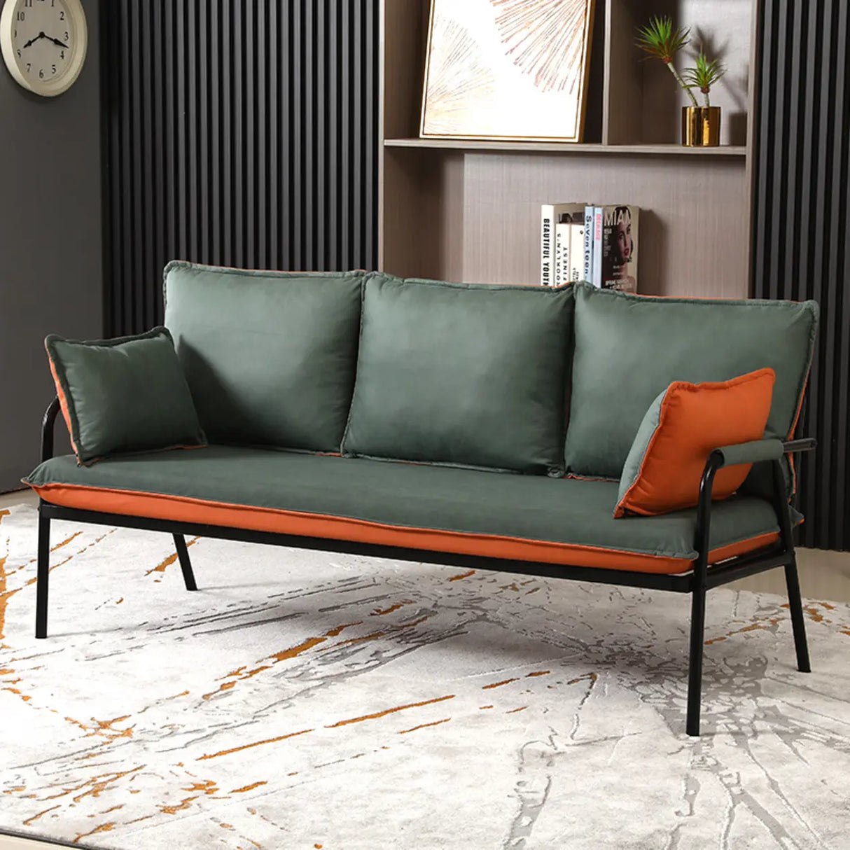 Blue-Beige Removable Cushion Square Arm Pillow Sofa Image - 5