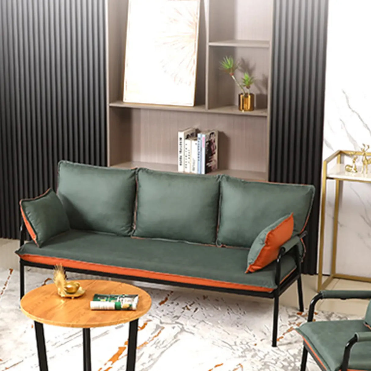 Blue-Beige Removable Cushion Square Arm Pillow Sofa Image - 6