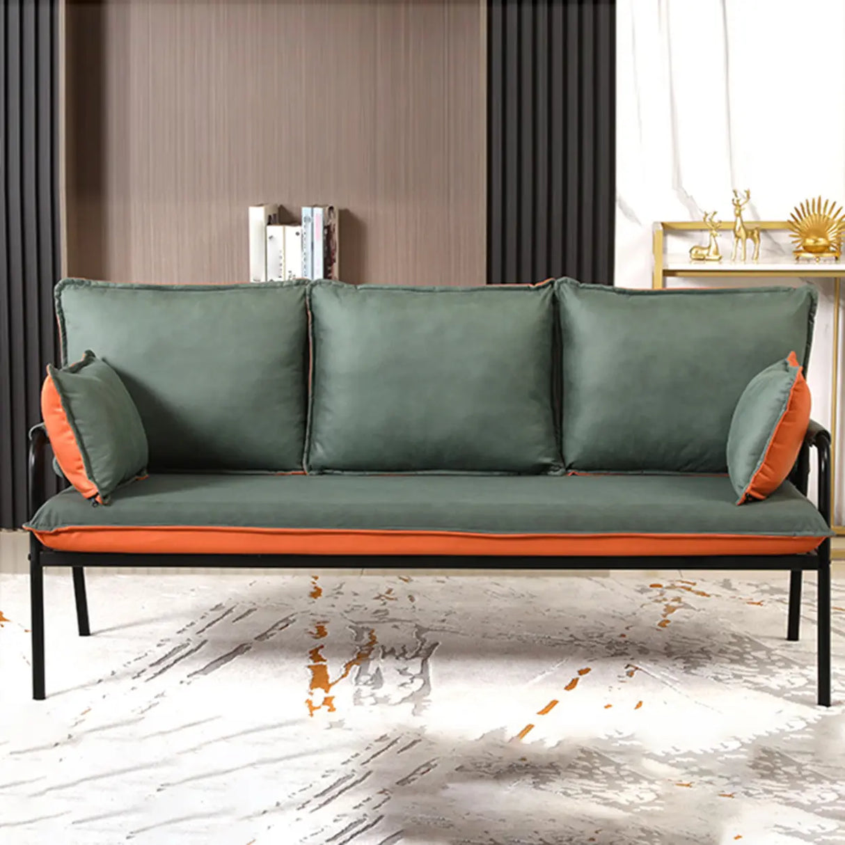 Blue-Beige Removable Cushion Square Arm Pillow Sofa Image - 8