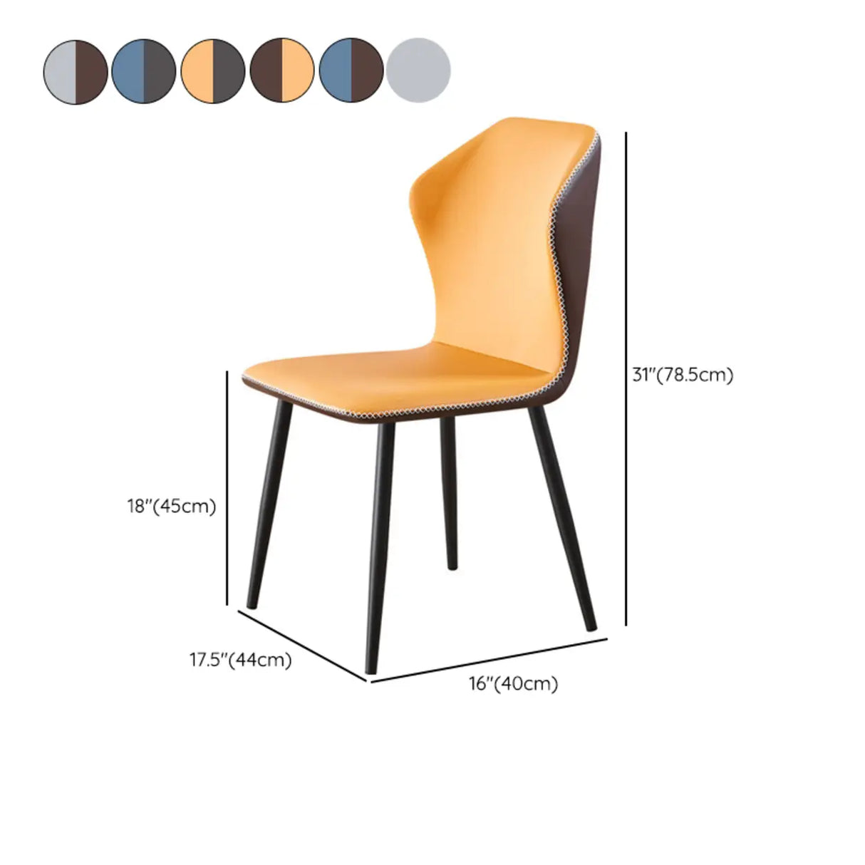 Blue-Brown Wingback Leather Upholstered Dining Chair