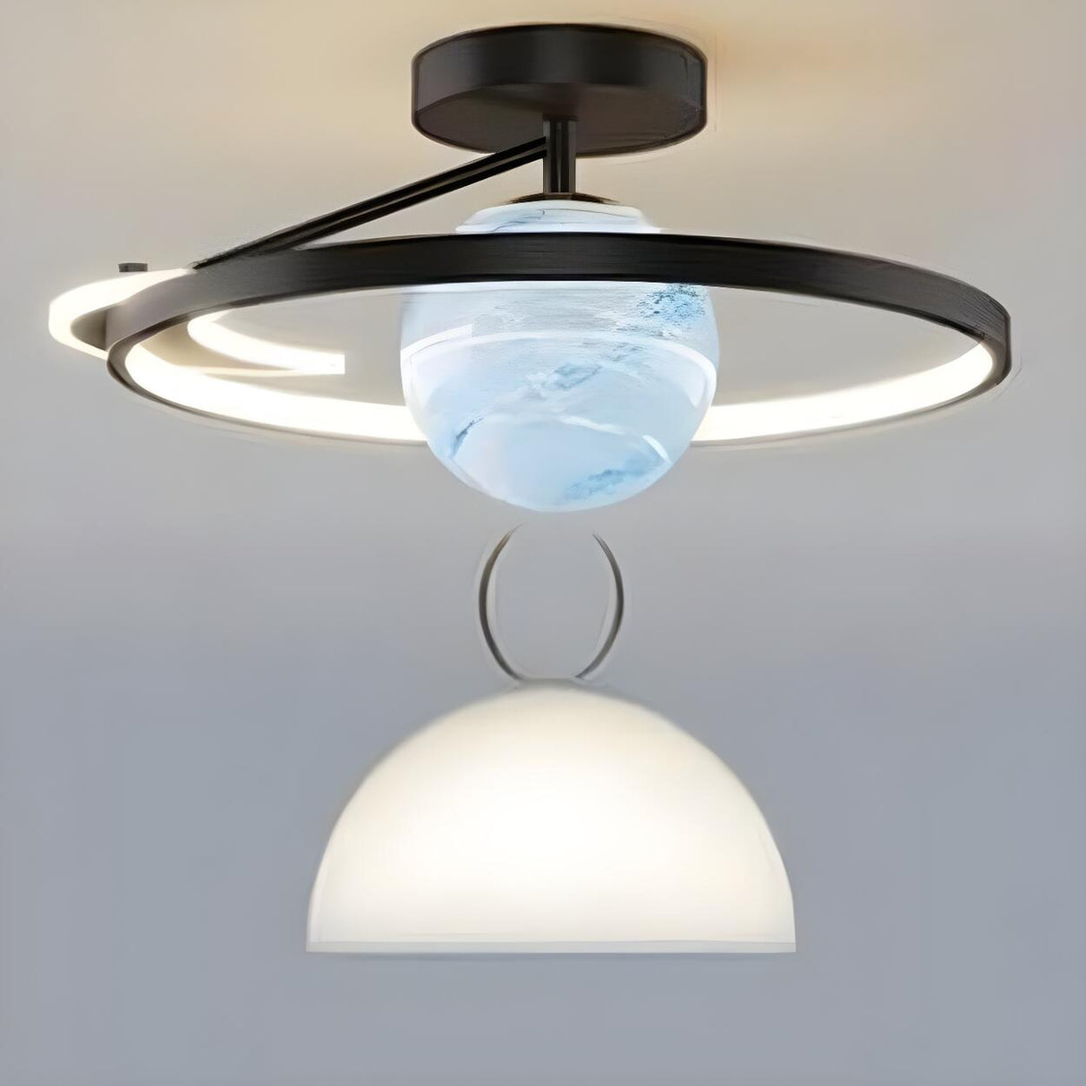 Blue Globe Gold Ring LED Semi-Flush Mount Ceiling Light Image - 10