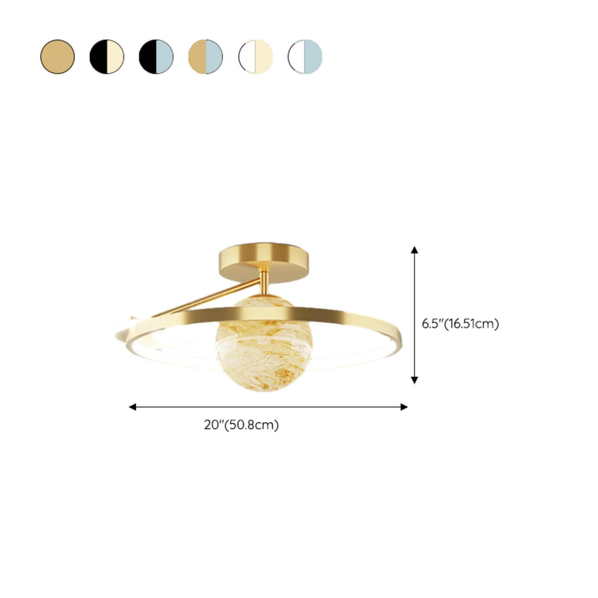 Blue Globe Gold Ring LED Semi-Flush Mount Ceiling Light