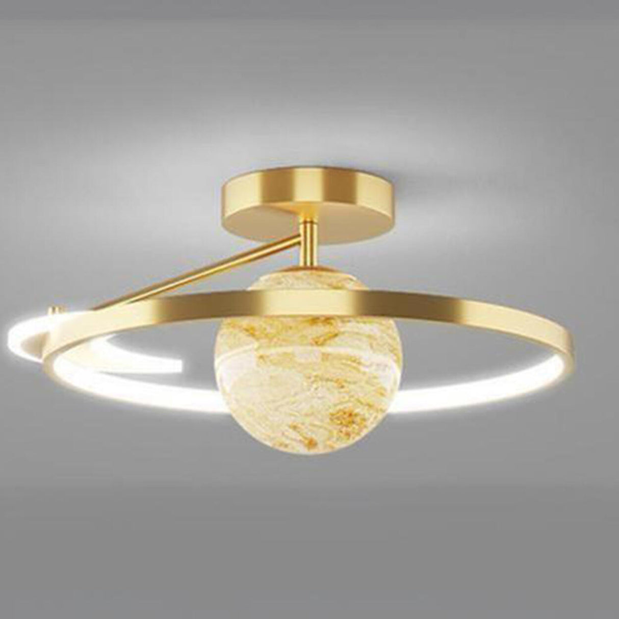 Blue Globe Gold Ring LED Semi-Flush Mount Ceiling Light Image - 2