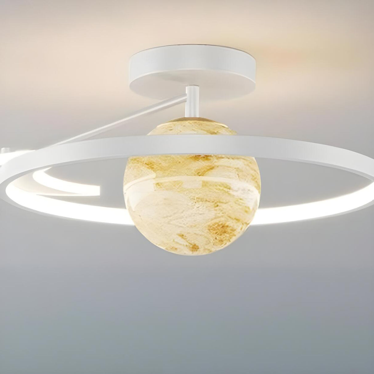 Blue Globe Gold Ring LED Semi-Flush Mount Ceiling Light Image - 8