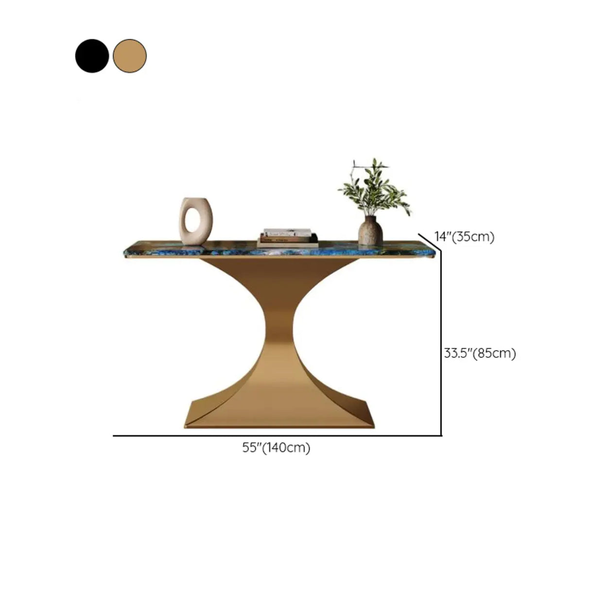 Blue-Gold Elegant Curved Base Marble Top Console Table Image - 11