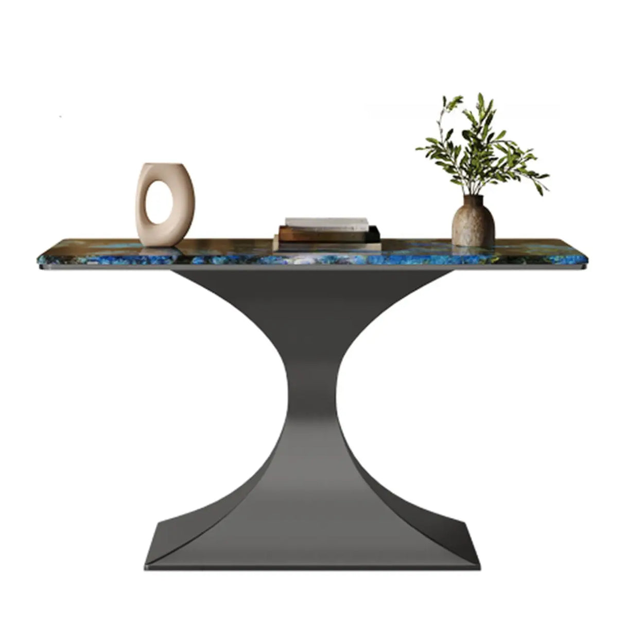 Blue-Gold Elegant Curved Base Marble Top Console Table Image - 3