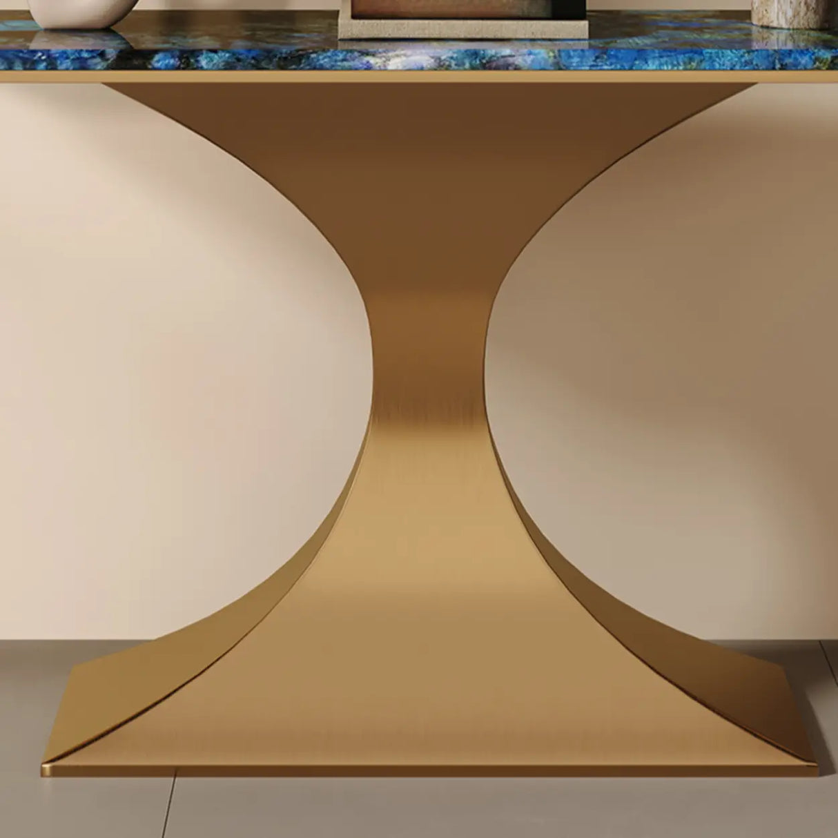 Blue-Gold Elegant Curved Base Marble Top Console Table Image - 8
