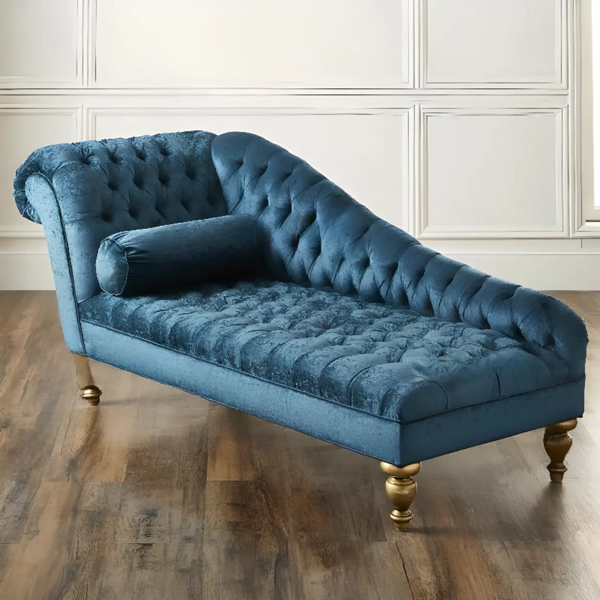 Blue Large Velvet Solid Color Tufted Left-Arm Chaise Image - 1